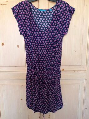 Tori Richard Navy Dress with Pink and Green Elephant Print